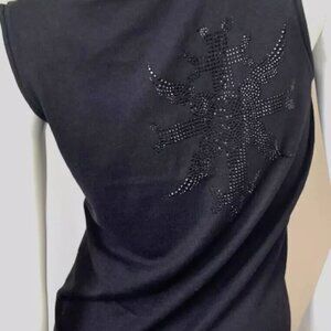 PAULA THOMAS 4 THOMAS WYLDE Cashmere Rhinestone Cross Knit Vest Sweater Gothic